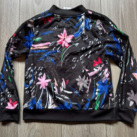 Adidas Girl’s Size 14 L Black Floral Print Track Zip Up Jacket Track Jacket - Picture 2 of 10